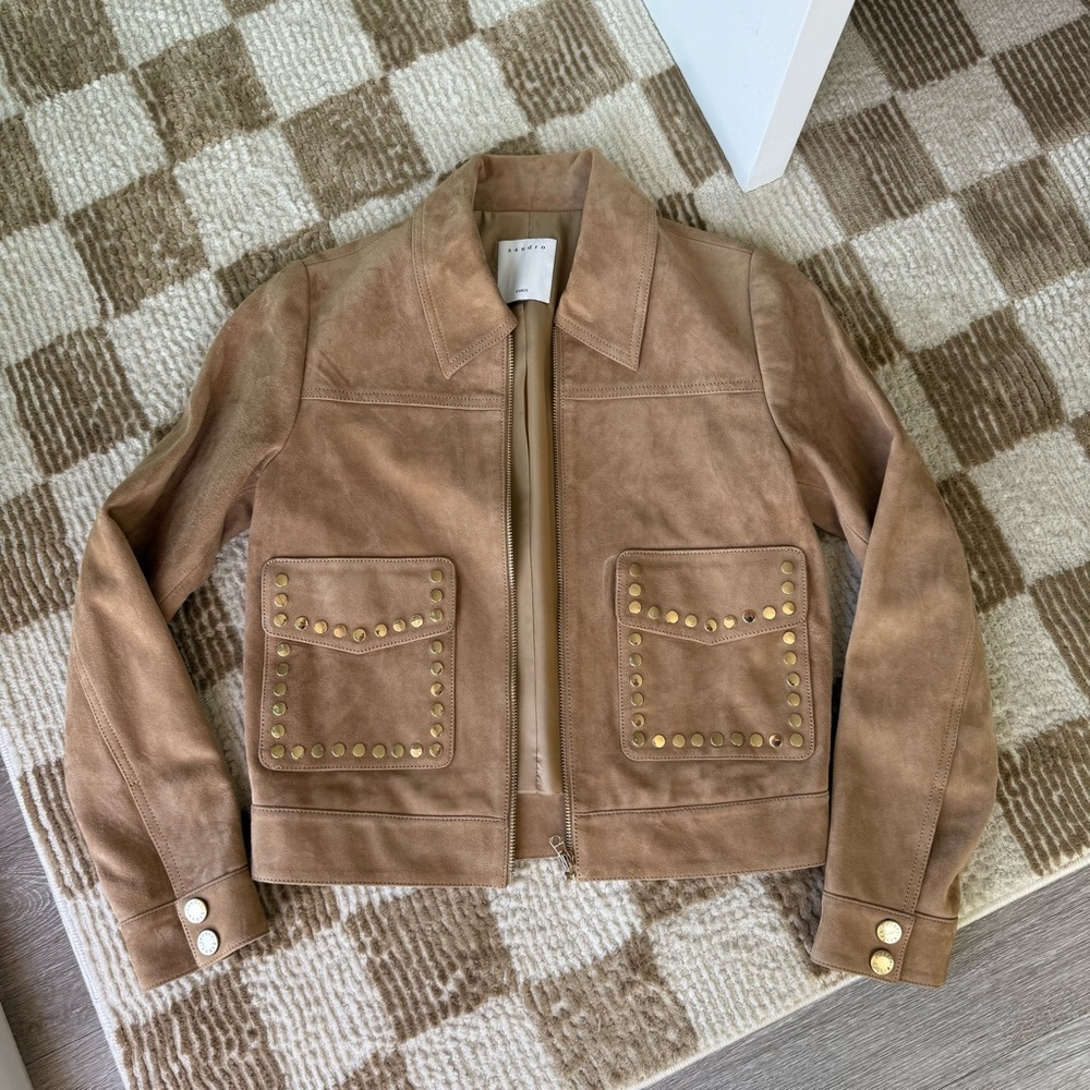 Sandro Suede Jacket with Gold Studs